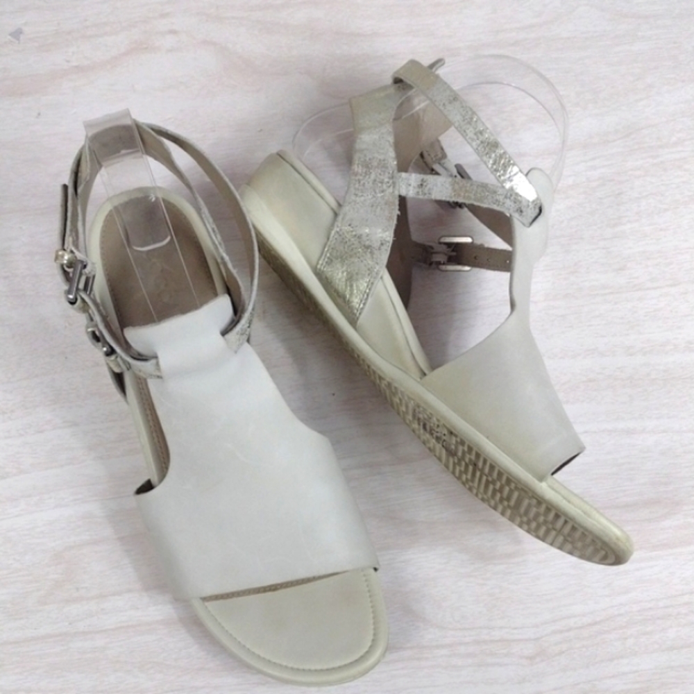 Ecco Gray and Silver Wedge Sandals with Ankle Strap Size 9.5 - Picture 8 of 8